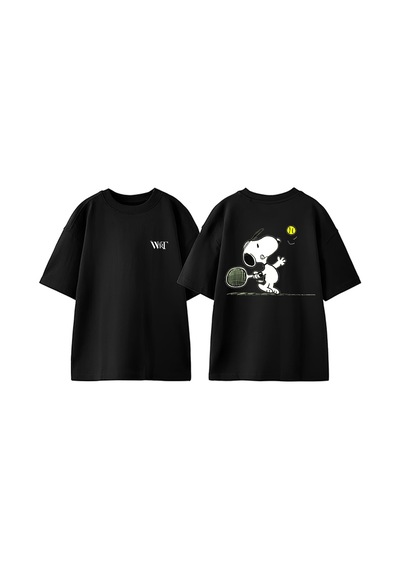 Thewert Tennis 7 Tasarım Sırt Baskılı Pamuk Siyah Oversize T-shirt