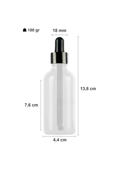 100 Ml Metal Kapaklı Damlalık Dropper Şişesi Serum 100 Cc Cam Şişe 6 Adet Siyah Kapak, Şeffaf