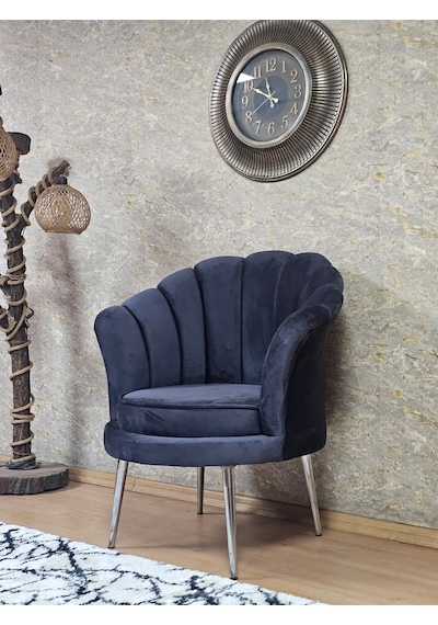 Zafir Tekli İstiridye Krom Kaplama Sivriltme Ayak Çay Seti Koltuk Tekli Berjer , Balkon, Salon, Ofis Füme