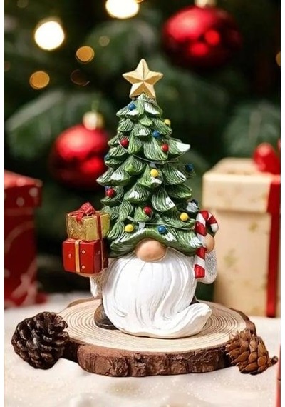 Dekoratif Yılbaşı Cüce Ve Çam Ağacı Biblosu Noel Dekorasyon Figürü Hediyelik Yeni Yıl Süsü