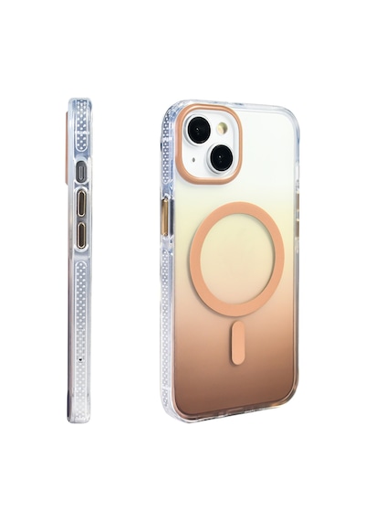 Apple Uyumlu iPhone 14 Kılıf Transparan Renk Geçişli M-safe Şarj Özellikli Toros Kapak Gold