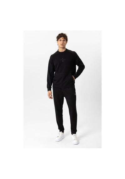 Backandbond Siyah Regular Fit Pamuklu Bisiklet Yaka Kanguru Sweatshirt