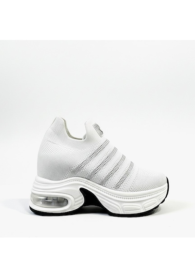 Voyager Taşlı Triko Kalın Dolgu Taban Kadın Sneaker Ayakkabı B278 Beyaz