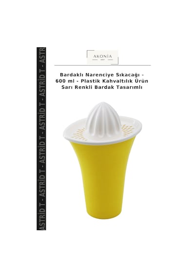 Bardaklı Narenciye Sıkacağı - 600 Ml - Plastik Kahvaltılık Ürün Sarı Renkli Bardak Tasarımlı Çok Renkli