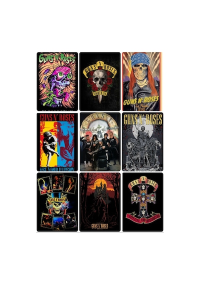 Metallica-guns N Roses Grubu Desenli Tasarım Mini 9' Lu Fotokart Seti