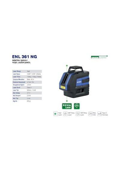 Exen Enl 361 Ng Noktalı Şarjlı Yeşil Lazer Şakül