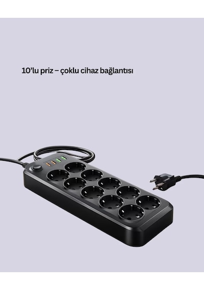 Home 10 Prizli Uzatma Kablosu Termal Koruma Usb Type-c Hızlı Şarj 2500w Diğer