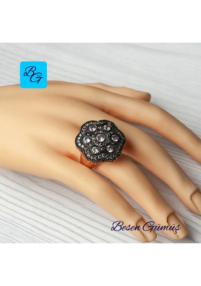 Elmas Montürlü Büyük Papatya Model Yüzük Gümüş - Rose Gold