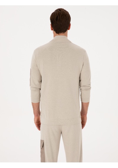 Bej Regular Fit Yarım Fermuarlı Sweatshirt