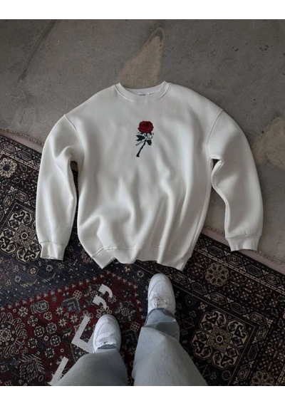 Vinevesta Erkek 3 İplik Pamuklu Bisiklet Yaka Ön Ve Arka Baskılı Sweatshirt - Beyaz Çok Renkli