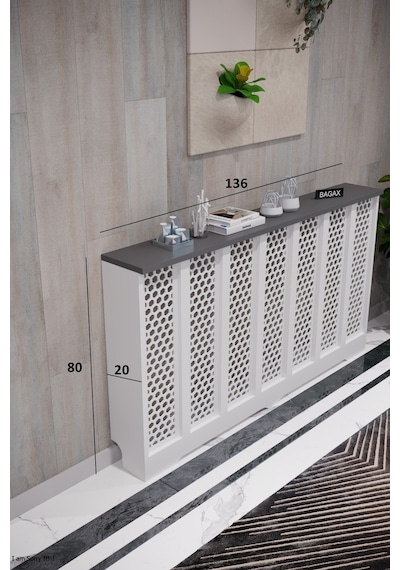 Dekoratif Petek Kaplama Modern Kalorifer Peteği Gizleme Ünitesi 11 Desen 9 Renk İç Ölçü 136 Cm Dış Ölçü 140 Cm Petek 136 Beyaz Üstü Antrasit D6
