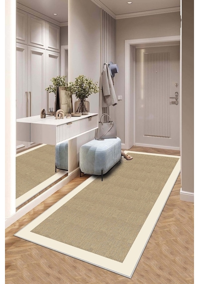 West Home Makinede Yıkanabilir Kaymaz Taban Leke Tutmaz Modern Kesme Yolluk Mutfak Yolluk Halı Yolluk Wh 455 Beige Yolluk