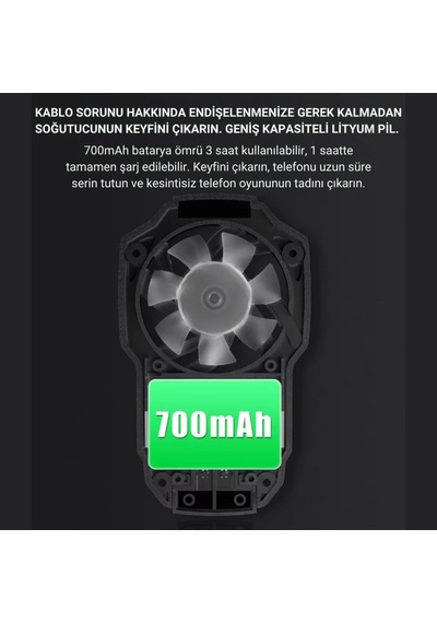 Kablosuz 700mah Şarjlı 6000rpm 3 Hız Kademeli Dönüş Telefon Soğutucu Fan Soğutma Fanı Radyatör Soğutucu