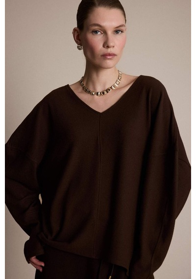 Defacto Relax Fit V Yaka Ribana Sweatshirt G6611ax25wnbn66 Kahve-bn66