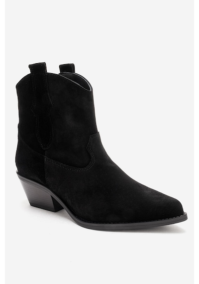 Luvishoes Elıa Siyah Süet Hakiki Deri Kadın Western Bot Siyah
