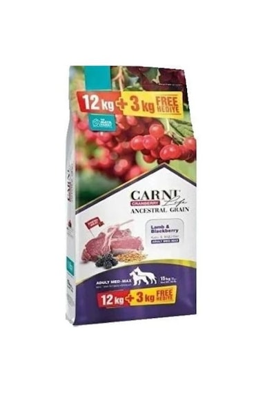 Carni Life Düşük Tahıllı Kuzu Etli Böğürtlenli Orta Büyük Irk Köpek Maması 12 KG + 3 KG