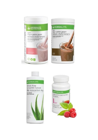 Herbalife 1 Ahududu Ve Beyaz Çkolotalı Shake +1 Çikolotalı + 1 Aloe + 1 Ahududulu 50gr Çay.