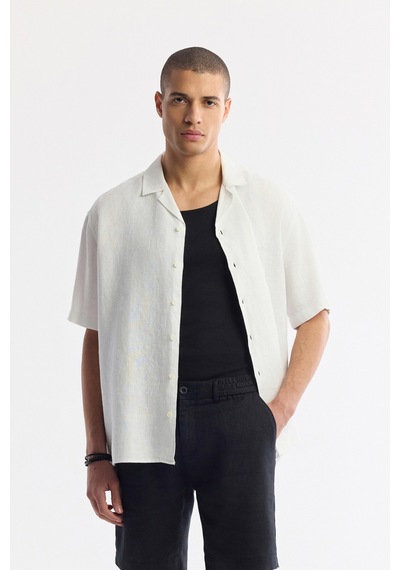 Avva Erkek Siyah Beli Lastikli %100 Keten Relaxed Fit Şort B003732