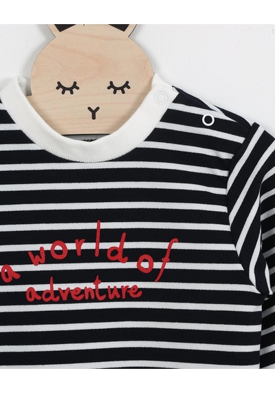 Luess Erkek Çocuk Çizgili Baskı Detaylı Sweatshirt 6ay-4yaş -lacıvert Lacivert