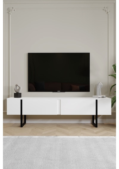 Serenity Metal Ayaklı Tv Ünitesi 180 Cm - Beyaz Beyaz