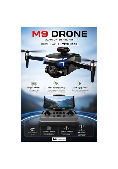 Premium M9 Plus 4k Hd Kameralı Katlanabilir Drone, Ekranlı Kumandalı, 5g Wi-fi Fpv Görüntü, Optik Akış