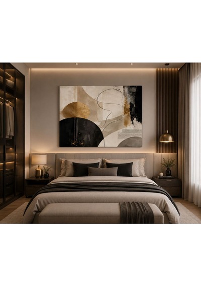 Modern Soyut Geometrik Kanvas Tablo Siyah Bej Altın Tonlu Minimalist Duvar Dekoru Çerçevesiz Tek Parça Salon Yatak Odası Tablosu