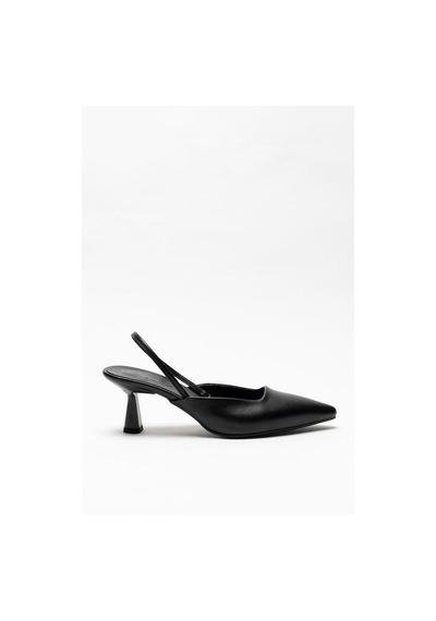 Aycan Shoes Siyah Kadın Arkası Açık Lastik Bantlı Topuklu Stiletto Linda 001