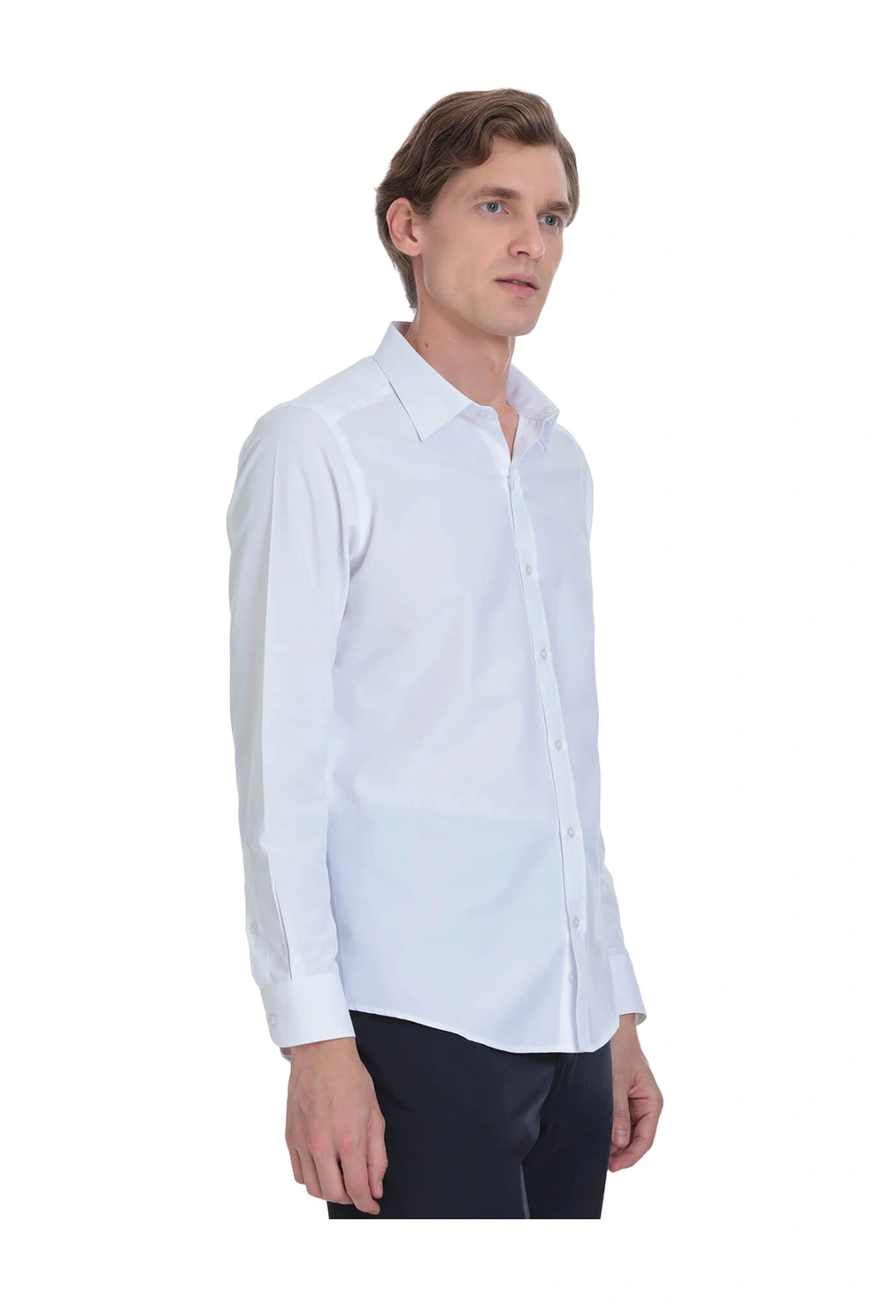 Hatemoğlu Beyaz Slim Fit Slim Yaka Pamuklu Uzun Kollu Gömlek 4111993