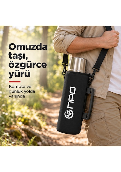 Npo Nt01 2 Katman Vakum Teknolojili 24h Sıcak 48h Soğuk 72h Buzlu Koruma Çelik Termos Siyah Kılıflı