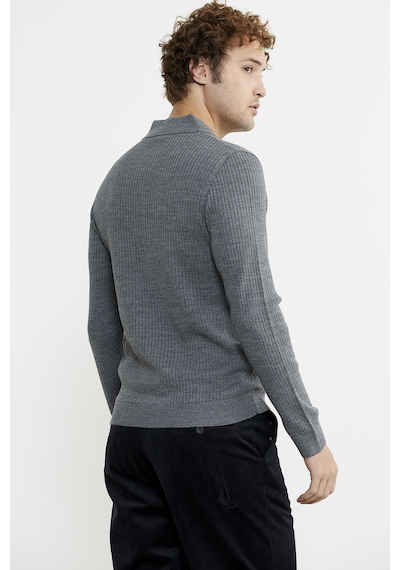 Sementa Polo Yaka Fitilli Triko Kazak - Füme 001