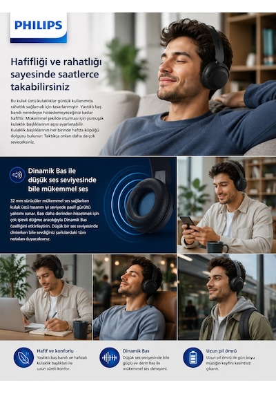 Philips TAH2209BK/00 Bluetooth 5.4 Kulak Üstü Kulaklık