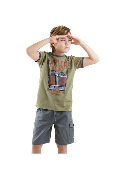Denokids Explore Erkek Çocuk T-shirt Gabardin Şort Takım Renkli Çok Renkli