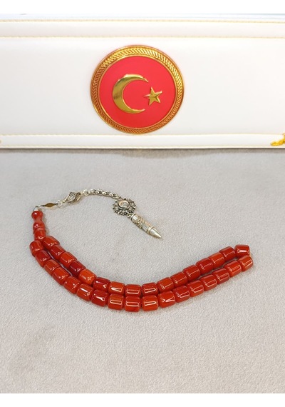 Sıkma Kehribar Tesbih Hareli Turuncu Renkli