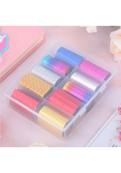 10lu Tırnak Süsleme Folyosu Parlak Holografik Dizayn Düz Renk Nail Art Transfer Folyo Wnf-230