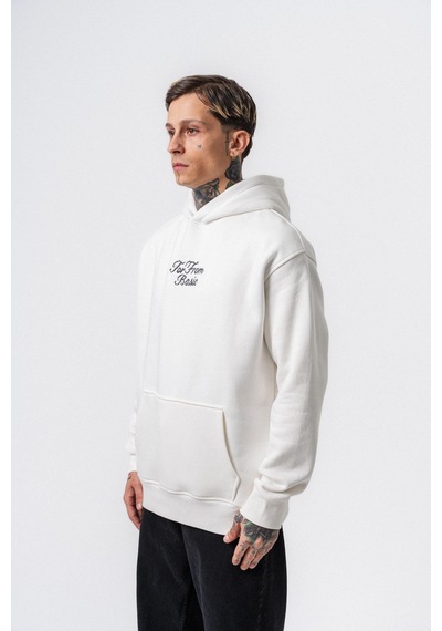 Respire Erkek Far From Basic Nakışlı Kapüşonlu Oversize Hoodie Ekru
