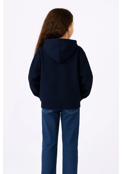 Kız Çocuk Kapüşonlu Kanguru Çepli Tam Fermuarlı Hırka Sweatshirt - Lacivert Kız Çocuk Kapüşonlu Kanguru Çepli Tam Fermuarlı Hırka Sweatshirt - Lacivert