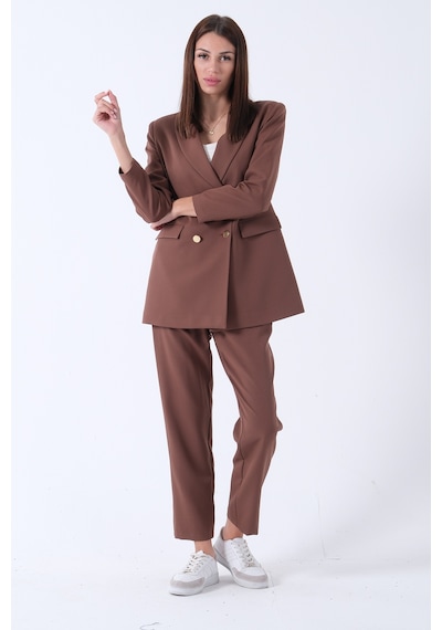 Feminist Açık Kahverengi Kadın Dört Düğmeli Kruvaze Blazer Ceket & Pantolon Takım 0106305 Feminist Açık Kahverengi Kadın Dört Düğmeli Kruvaze Blazer Ceket & Pantolon Takım 0106305