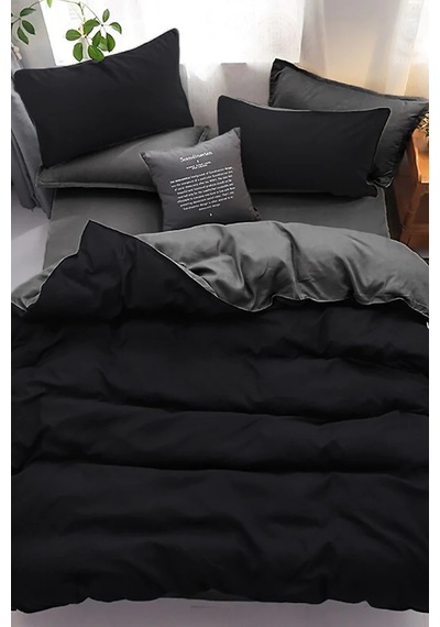 Mulberry Dubbelsid Çift Taraflı Nevresim Takımı Çarşafı Lastikli 200x220 Siyah-gri Siyah