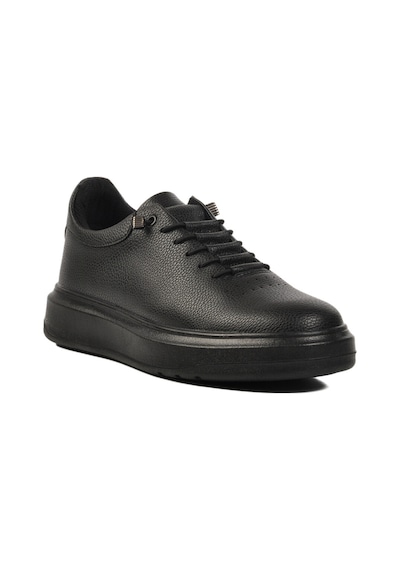 Siyah Lastik Bağcıklı Hakiki Deri Erkek Sneaker 404 M Siyah-siyah Siyah