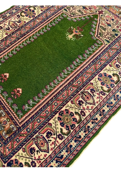 El Dokuma Sıfır Yeşil Bünyan Seccade 87x130 Kök Boya Yün Namazlık