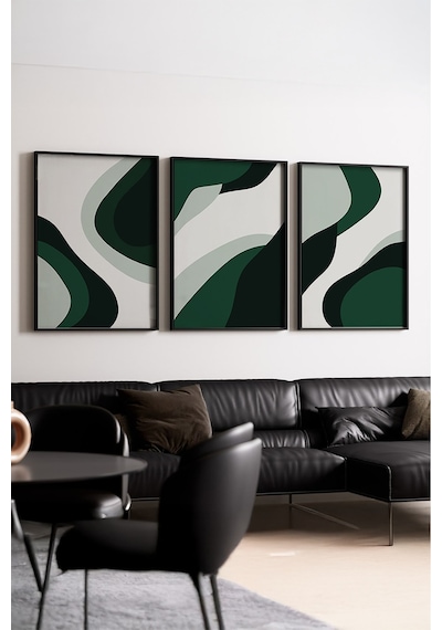Huhuli Ahşap Siyah Çerçeveli Minimalist 3 Lü Tablo Huhu204