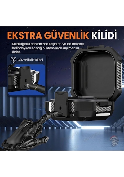 Bolt-shield Samsung Galaxy Buds4 Pro/buds 4 İçin Kılıf Güvenlik Kilit Tasarımlı Tam Koruma Sağlayan Galaxy Buds4 Kulaklık Kılıfı Karbon Fiber Detaylı Samsung Buds 4 Pro Kılıfı Siyah