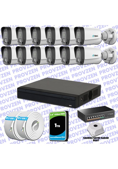 Provzen Ttec Hikvision 12 Kameralı Ip Full Hd Mikrofonlu Güvenlik Kamerası