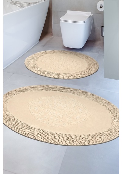 Tiffany Oval 2'li Pamuklu Klozet Takımı Camel Banyo Paspas Seti 60 x 100 / 50 x 60 CM Camel