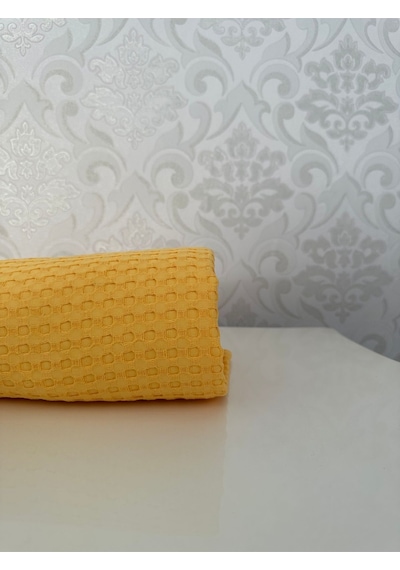 Premium %100 Pamuk Tek Kişilik Yazlık Pike, Yatak Örtüsü, Terletmez Kumaş Sarı Renk 160x240cm Sarı