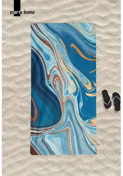 Marte Home Blue Marble Baskılı Plaj Havlusu MAvi