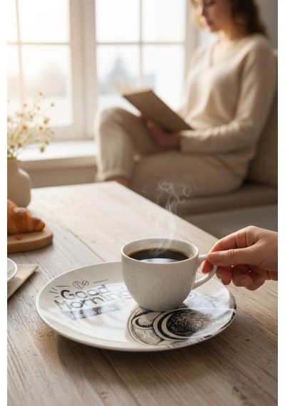 6'lı Seramik Servis, Pasta Tabak Good Morning Çok Renkli