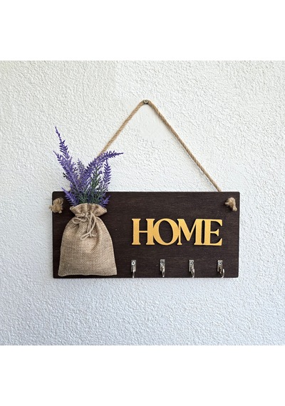 Lavanta Çiçekli Home Yazılı Anahtarlık Ceviz