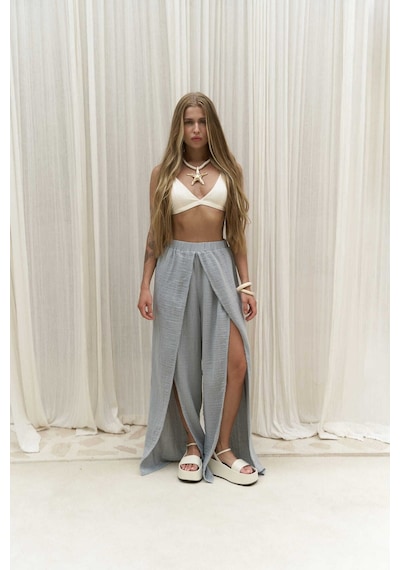 Mai Collection Mai Studios Co. Bima Yırtmaç Detaylı Gri Pantolon Gri