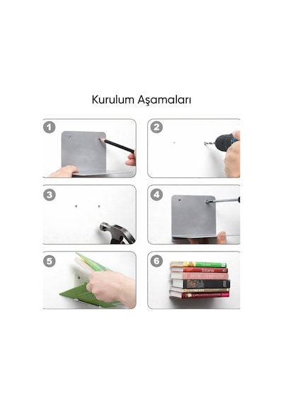Görünmez Dekoratif Sihirli Duvar Kitaplığı Dayanıklı Metal Kitaplık Duvar Rafı 6 Adet Diğer